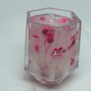 Flower Jelly wax candles encased in a resin candle holder